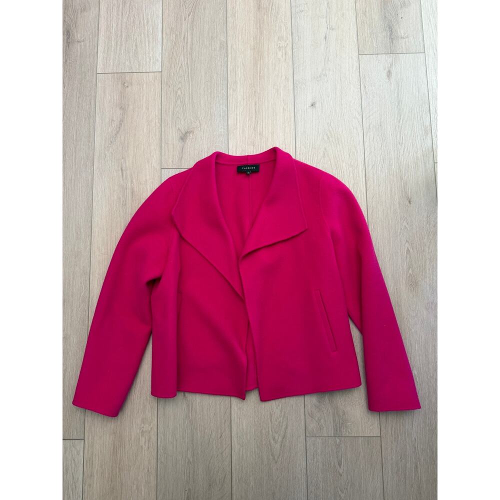 Talbots Women’s Fuschia Wool Blend Open Front Jacket Sz Large